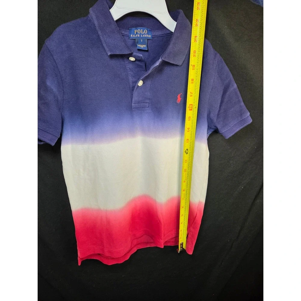 Polo Ralph Lauren Boys Size 7 Dip Dye Ombre Polo‎ Shirt Navy White Red Pony